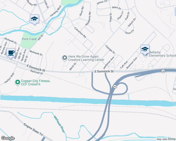 map of restaurants, bars, coffee shops, grocery stores, and more near 1471-1499 E Dominick St in Rome