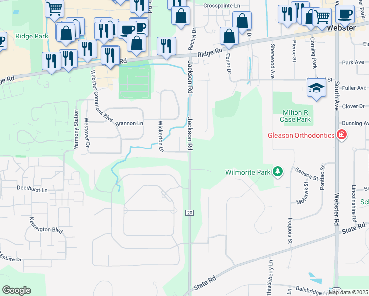 map of restaurants, bars, coffee shops, grocery stores, and more near 1000 Hickory Hollow in Webster