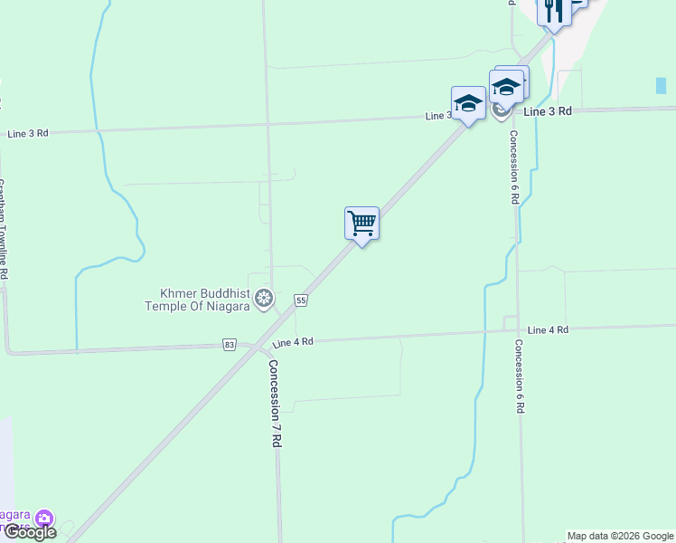 map of restaurants, bars, coffee shops, grocery stores, and more near 1027 Niagara Stone Road in Niagara-on-the-Lake