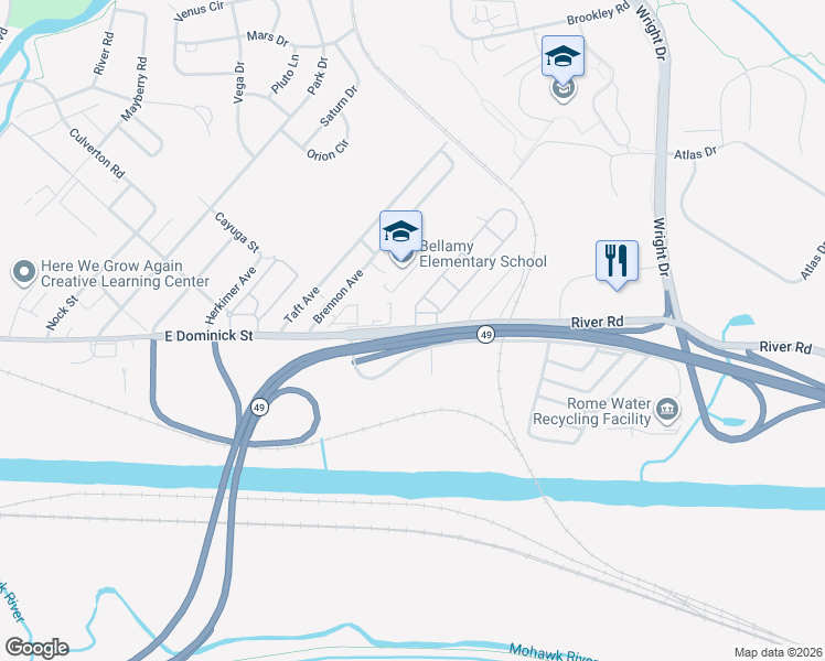 map of restaurants, bars, coffee shops, grocery stores, and more near 7114 E Dominick St in Rome