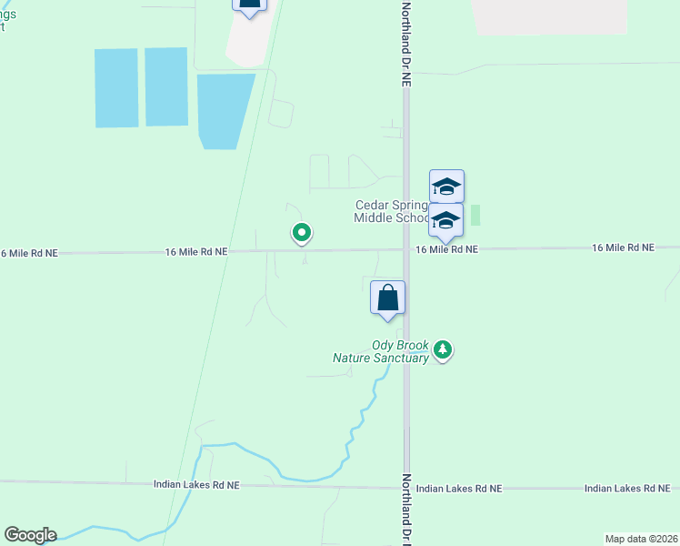 map of restaurants, bars, coffee shops, grocery stores, and more near 4650 16 Mile Road Northeast in Cedar Springs