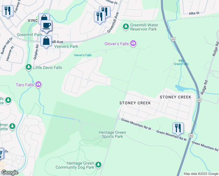 map of restaurants, bars, coffee shops, grocery stores, and more near 381 First Road West in Hamilton