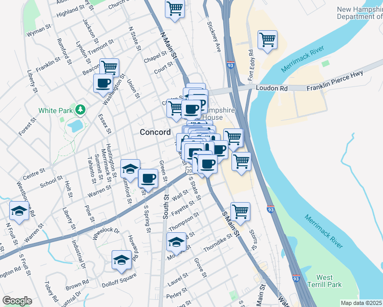 map of restaurants, bars, coffee shops, grocery stores, and more near 5 Market Lane in Concord