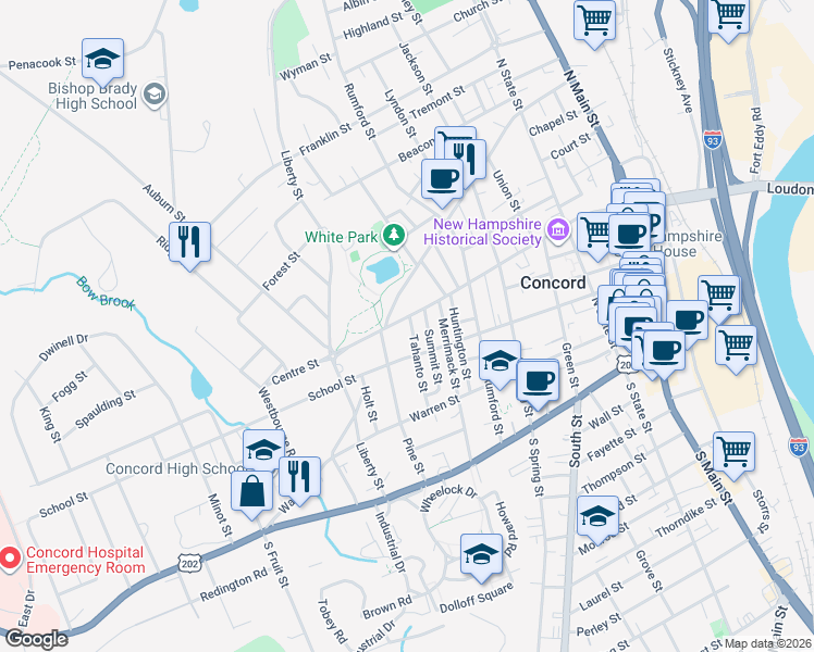 map of restaurants, bars, coffee shops, grocery stores, and more near 17 Tahanto Street in Concord