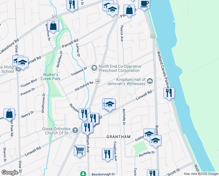 map of restaurants, bars, coffee shops, grocery stores, and more near 15 Heywood Avenue in Saint Catharines