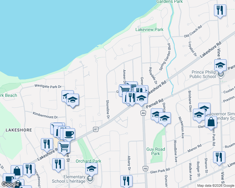 map of restaurants, bars, coffee shops, grocery stores, and more near in St. Catharines