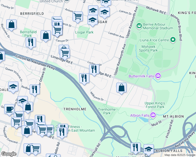 map of restaurants, bars, coffee shops, grocery stores, and more near 231 Solomon Crescent in Hamilton