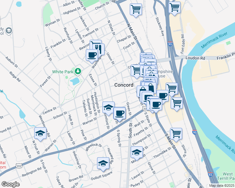 map of restaurants, bars, coffee shops, grocery stores, and more near 39 Green Street in Concord