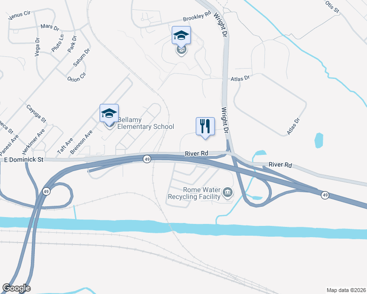 map of restaurants, bars, coffee shops, grocery stores, and more near East Dominick Street in Rome