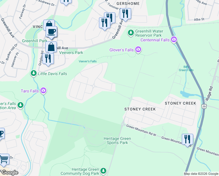 map of restaurants, bars, coffee shops, grocery stores, and more near 200 Bedrock Drive in Hamilton