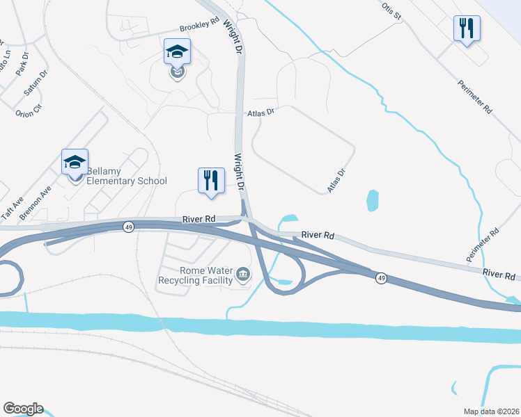 map of restaurants, bars, coffee shops, grocery stores, and more near 7115 Wright Drive in Rome