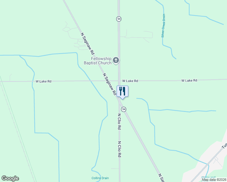 map of restaurants, bars, coffee shops, grocery stores, and more near 13577 North Saginaw Road in Clio