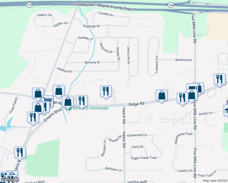 map of restaurants, bars, coffee shops, grocery stores, and more near Staci Lane & Heritage Park Drive in Webster