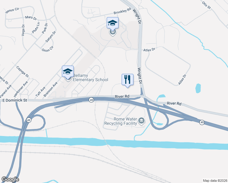 map of restaurants, bars, coffee shops, grocery stores, and more near 7133 East Dominick Street in Rome
