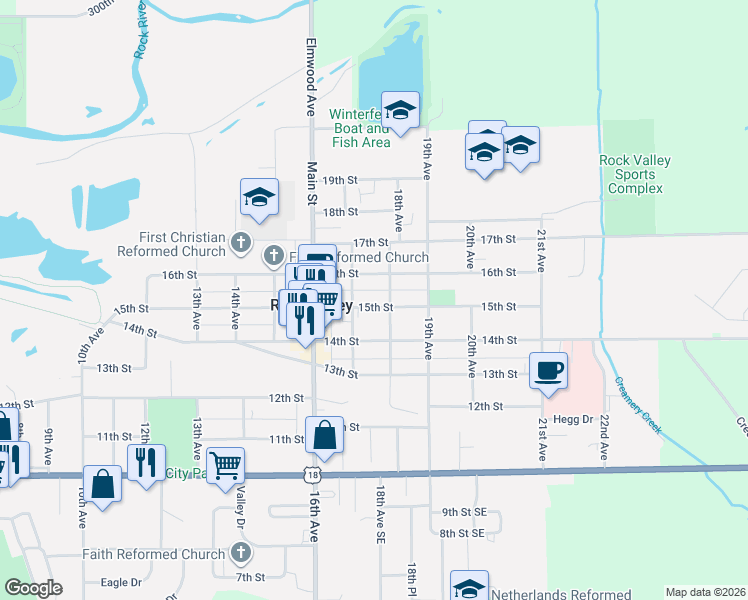 map of restaurants, bars, coffee shops, grocery stores, and more near 1700-1798 16th Street in Rock Valley