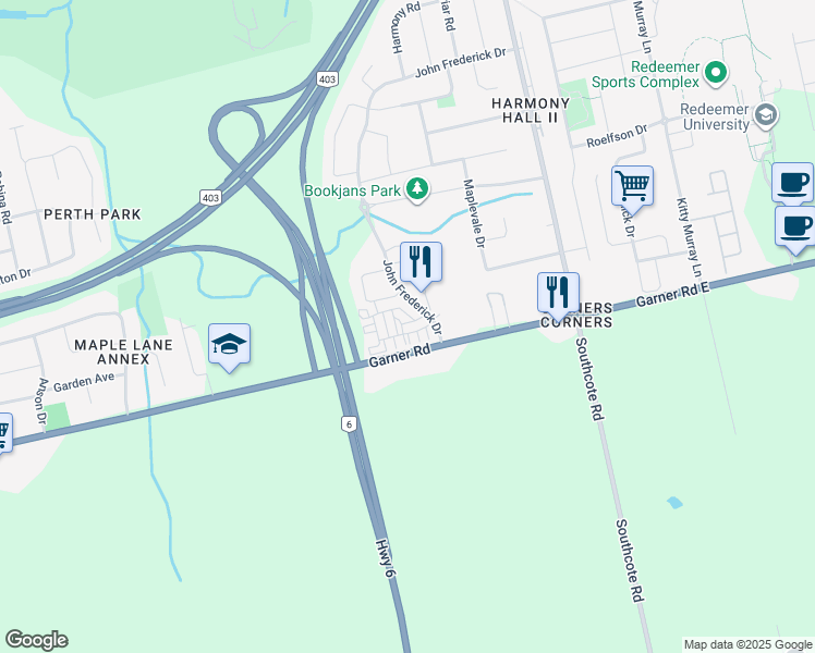 map of restaurants, bars, coffee shops, grocery stores, and more near 6 Shay Lane in Hamilton