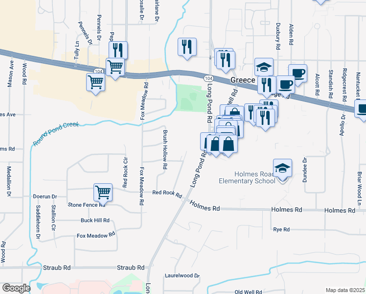 map of restaurants, bars, coffee shops, grocery stores, and more near 150 Towngate Road in Rochester