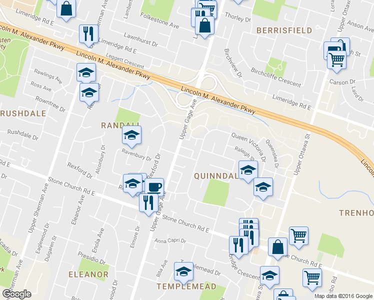 map of restaurants, bars, coffee shops, grocery stores, and more near in Hamilton