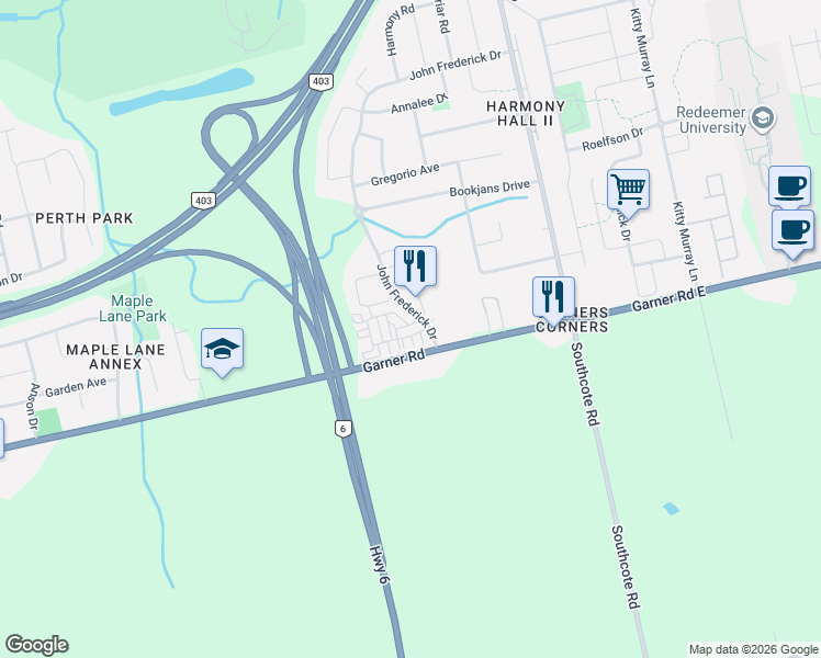 map of restaurants, bars, coffee shops, grocery stores, and more near 6 Shay Lane in Hamilton