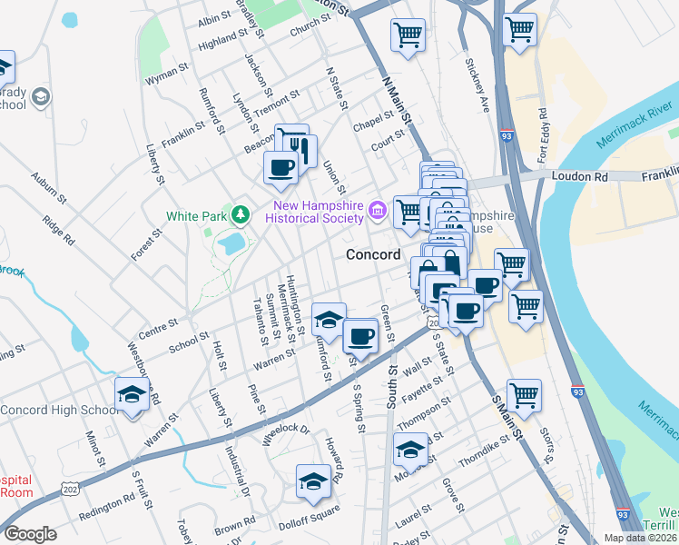map of restaurants, bars, coffee shops, grocery stores, and more near 39 Green Street in Concord