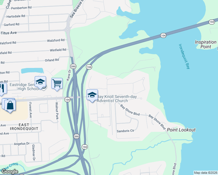 map of restaurants, bars, coffee shops, grocery stores, and more near 57 Newport Road in Rochester