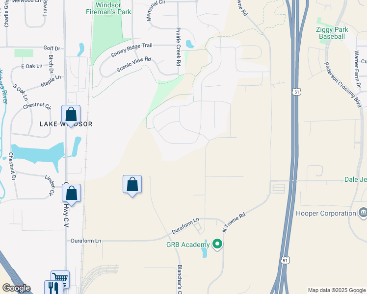 map of restaurants, bars, coffee shops, grocery stores, and more near 4357 Eagle Ridge Lane in Windsor