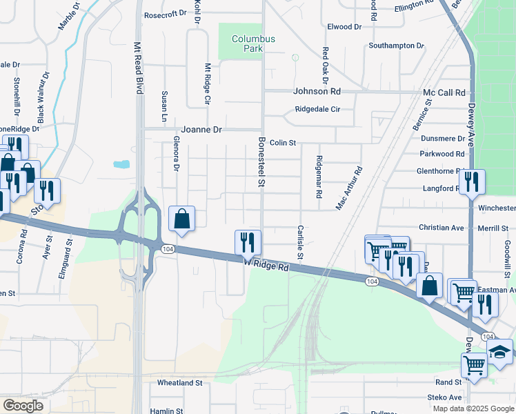map of restaurants, bars, coffee shops, grocery stores, and more near 117 Bonesteel Street in Rochester