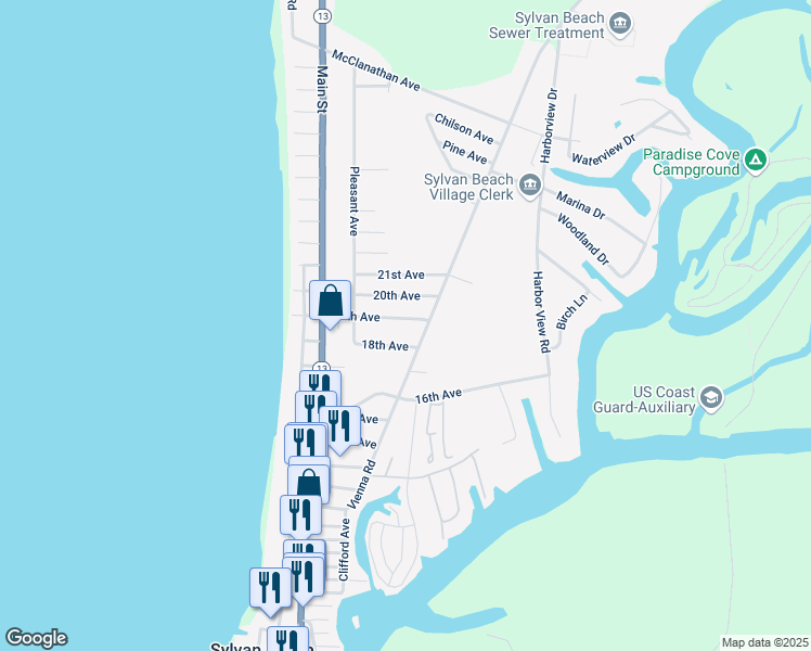 map of restaurants, bars, coffee shops, grocery stores, and more near 412 19th Avenue in Blossvale