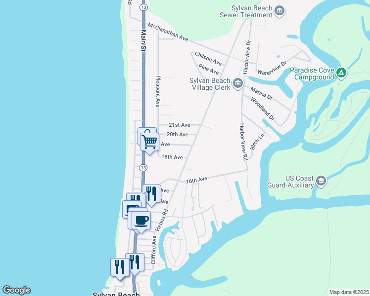 map of restaurants, bars, coffee shops, grocery stores, and more near 416 19th Ave in Blossvale
