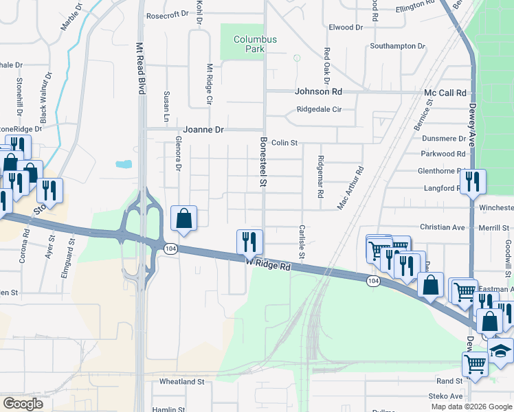 map of restaurants, bars, coffee shops, grocery stores, and more near in Rochester
