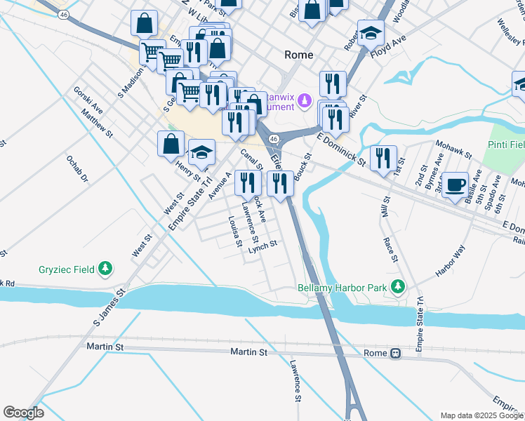 map of restaurants, bars, coffee shops, grocery stores, and more near 208 Avenue B in Rome