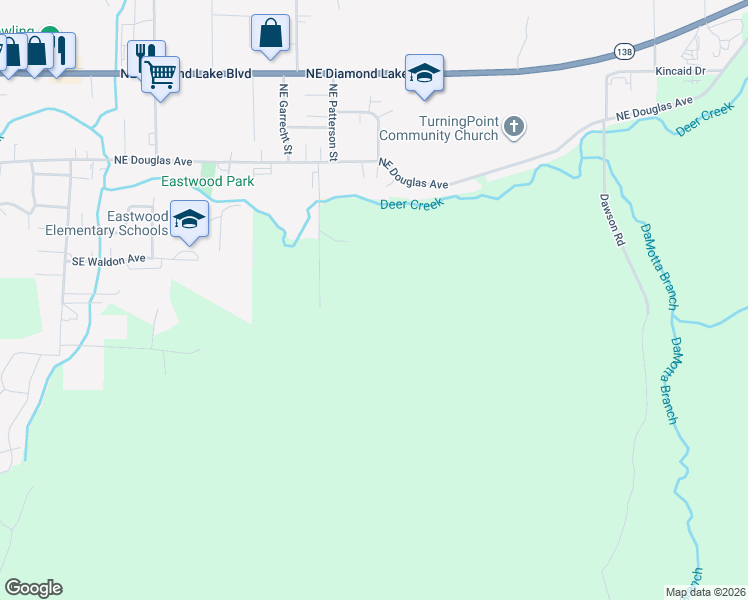 map of restaurants, bars, coffee shops, grocery stores, and more near 420 Northeast Pearce Road in Roseburg
