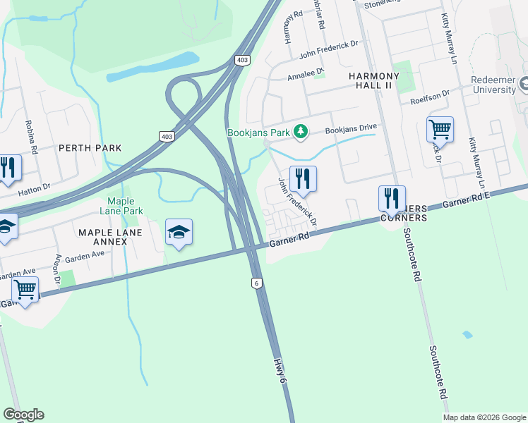 map of restaurants, bars, coffee shops, grocery stores, and more near 7 Bacon Lane in Hamilton