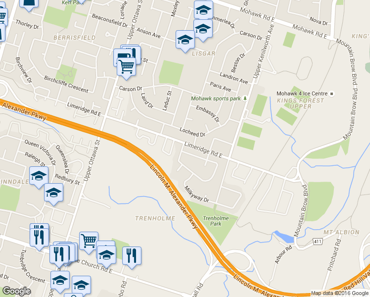 map of restaurants, bars, coffee shops, grocery stores, and more near 7 Solomon Crescent in Hamilton