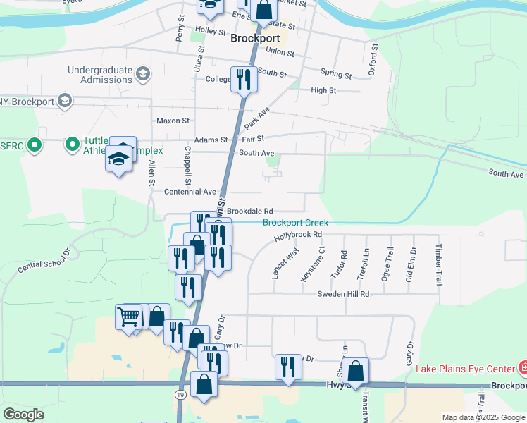 map of restaurants, bars, coffee shops, grocery stores, and more near 50 Brookdale Road in Brockport