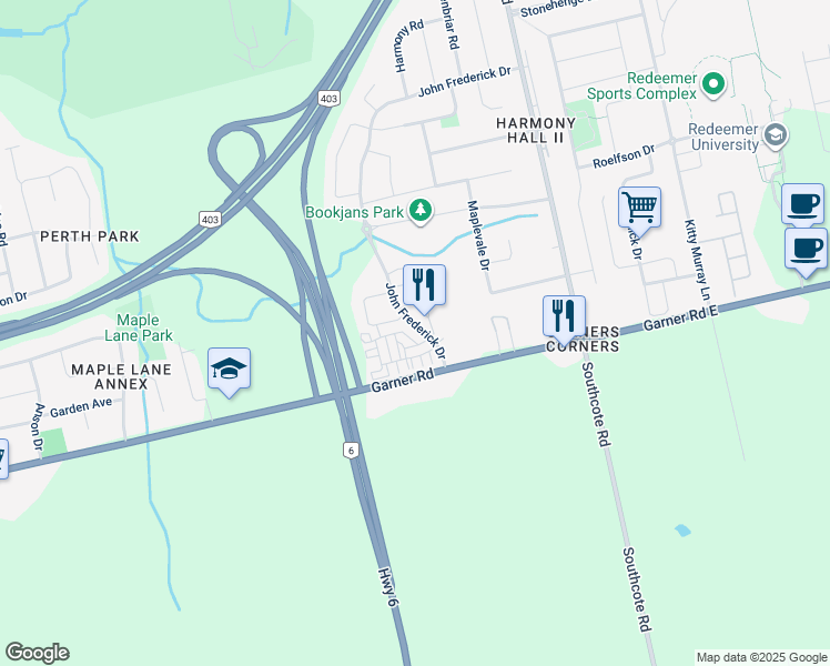 map of restaurants, bars, coffee shops, grocery stores, and more near 12 Farley Lane in Hamilton