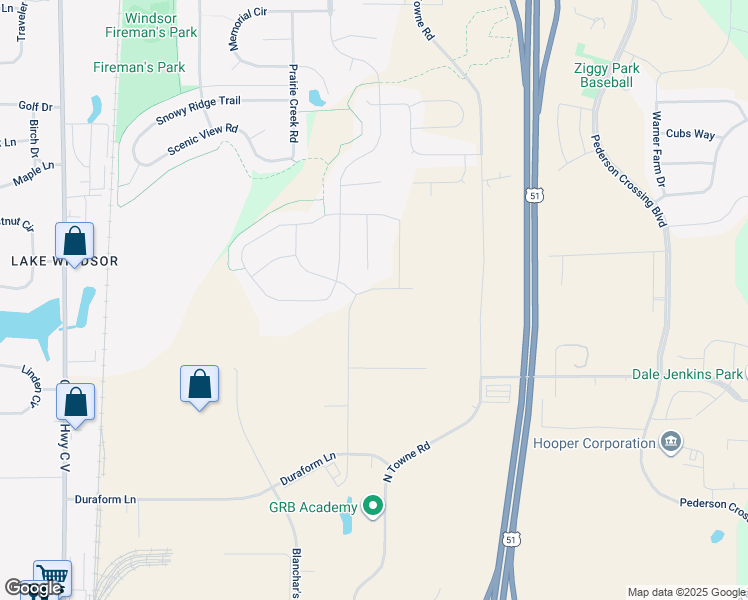 map of restaurants, bars, coffee shops, grocery stores, and more near 6549 Pleasant Prairie Drive in Windsor