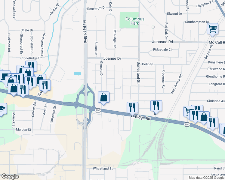 map of restaurants, bars, coffee shops, grocery stores, and more near 250 Milford Street in Greece