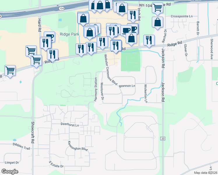 map of restaurants, bars, coffee shops, grocery stores, and more near 37 Ascott Ln in Webster