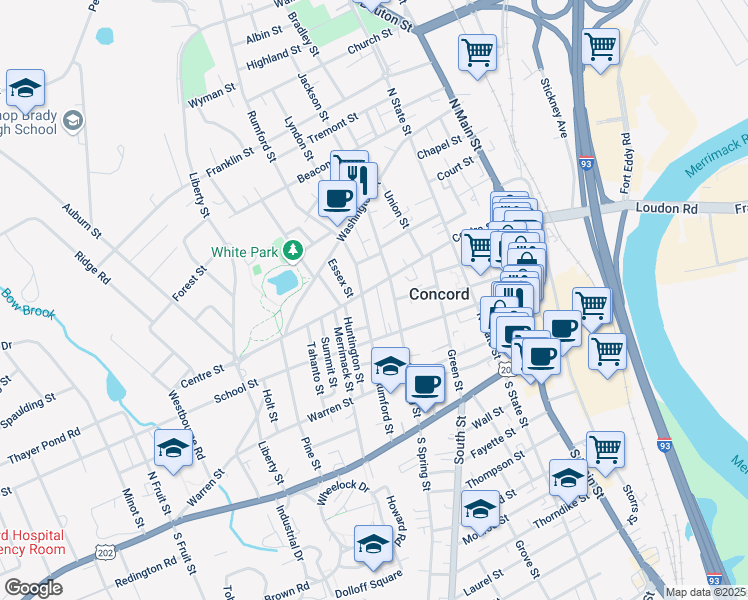 map of restaurants, bars, coffee shops, grocery stores, and more near 15 Hanover St in Concord