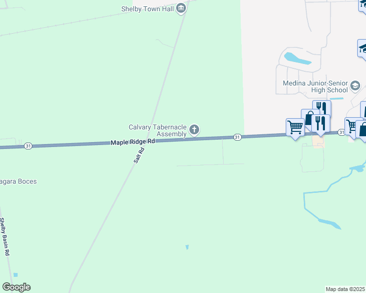 map of restaurants, bars, coffee shops, grocery stores, and more near 11020 Maple Ridge Road in Medina