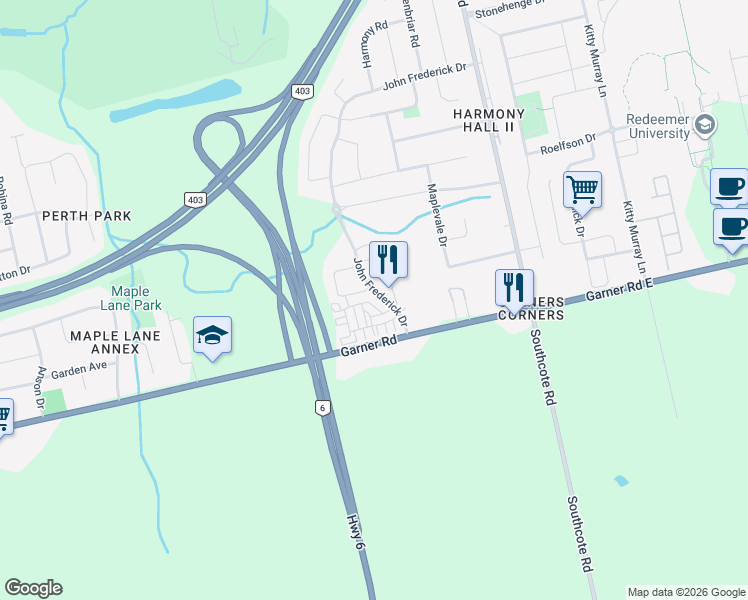 map of restaurants, bars, coffee shops, grocery stores, and more near 6 Shay Lane in Hamilton