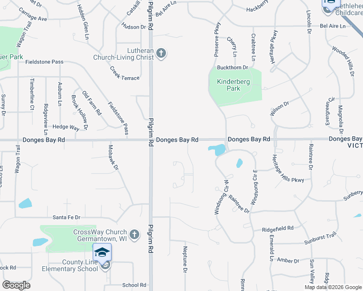 map of restaurants, bars, coffee shops, grocery stores, and more near N104W15447 Donges Bay Road in Germantown