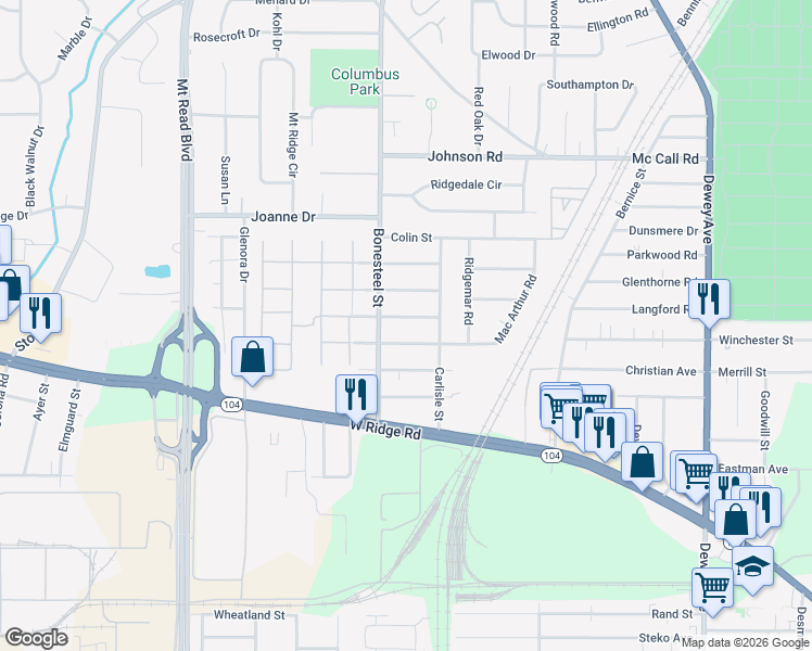 map of restaurants, bars, coffee shops, grocery stores, and more near 67 Andover St in Rochester