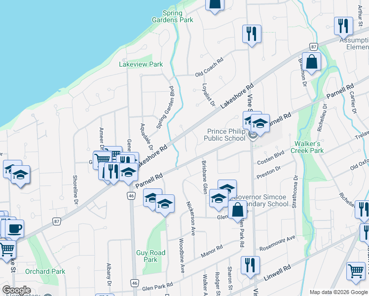 map of restaurants, bars, coffee shops, grocery stores, and more near 5 A Clifford Street in St. Catharines