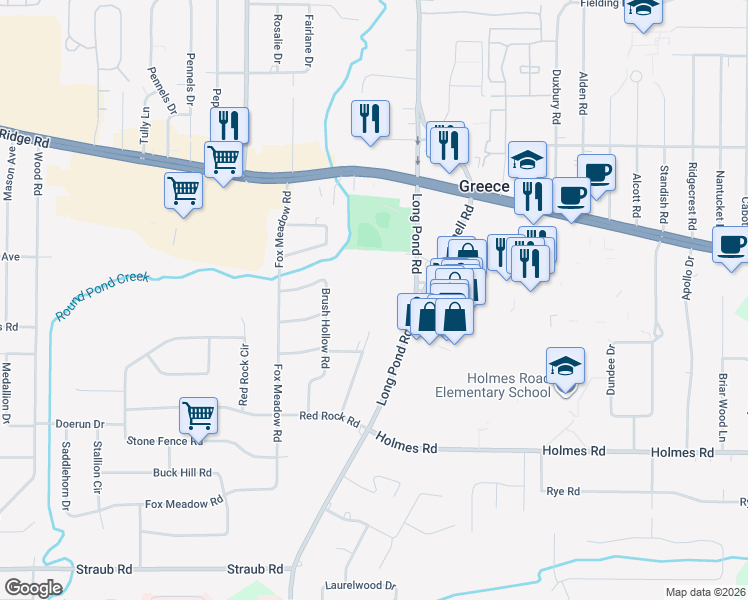 map of restaurants, bars, coffee shops, grocery stores, and more near 150 Towngate Road in Rochester