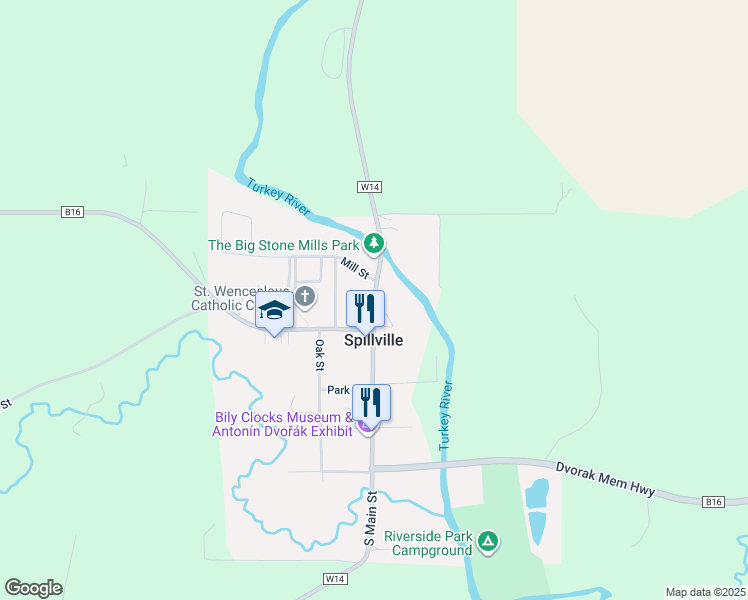 map of restaurants, bars, coffee shops, grocery stores, and more near North Main Street in Calmar