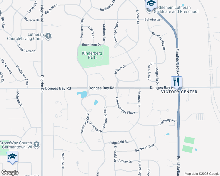 map of restaurants, bars, coffee shops, grocery stores, and more near Donges Bay Road in Germantown