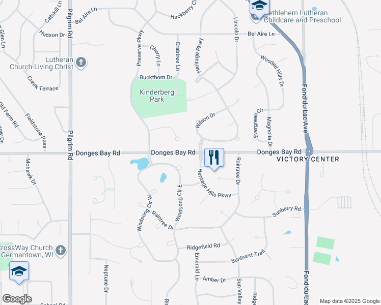 map of restaurants, bars, coffee shops, grocery stores, and more near Donges Bay Road in Germantown