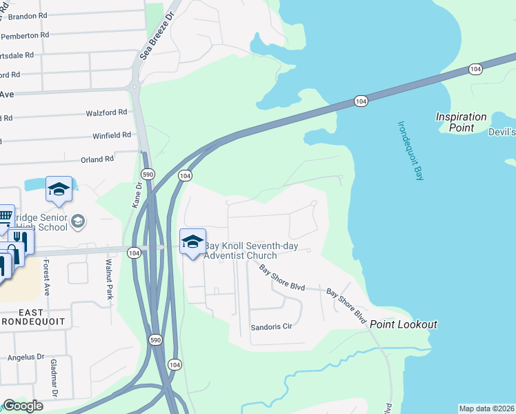 map of restaurants, bars, coffee shops, grocery stores, and more near 55 Baycrest Drive in Rochester